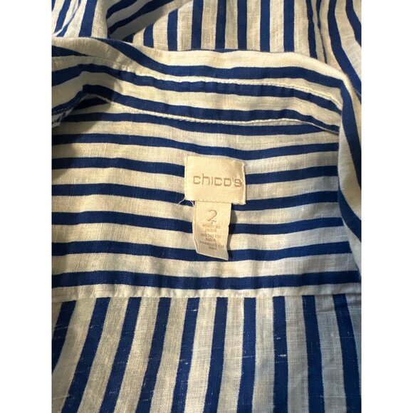 Chicos Womens Blue & White Striped Button-Up Shirt With Embroidery- size 2 - Picture 5 of 5